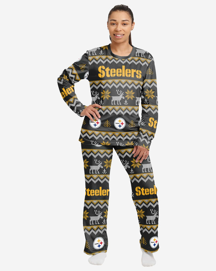 Pittsburgh Steelers Womens Ugly Pattern Family Holiday Pajamas FOCO S - FOCO.com