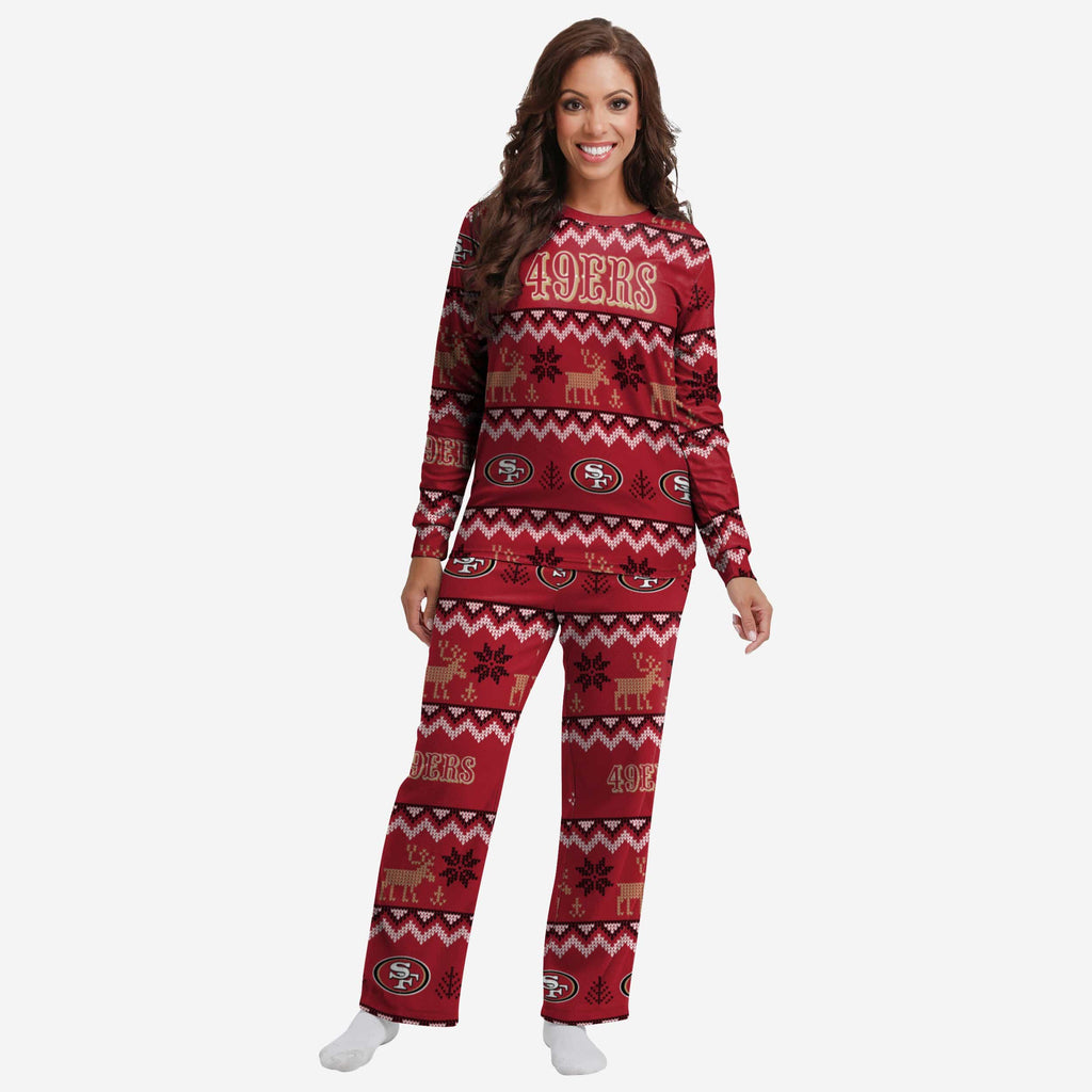 San Francisco 49ers Womens Ugly Pattern Family Holiday Pajamas FOCO S - FOCO.com