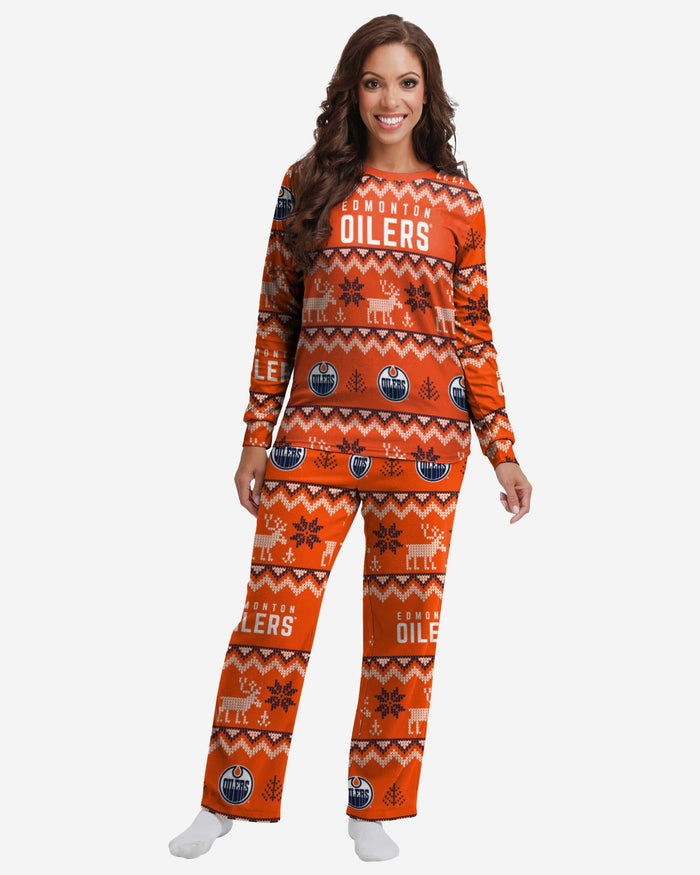 Edmonton Oilers Womens Ugly Pattern Family Holiday Pajamas FOCO S - FOCO.com