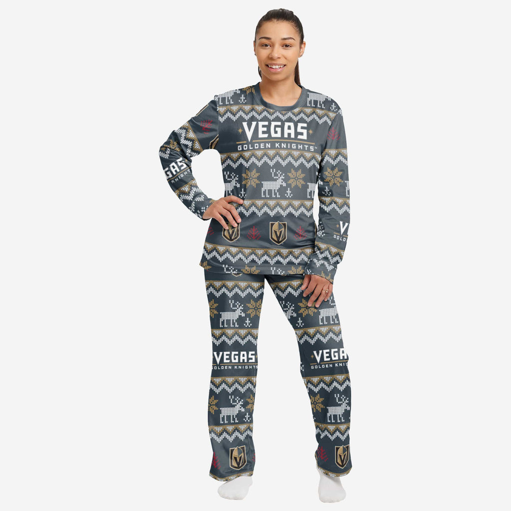 Vegas Golden Knights Womens Ugly Pattern Family Holiday Pajamas FOCO S - FOCO.com