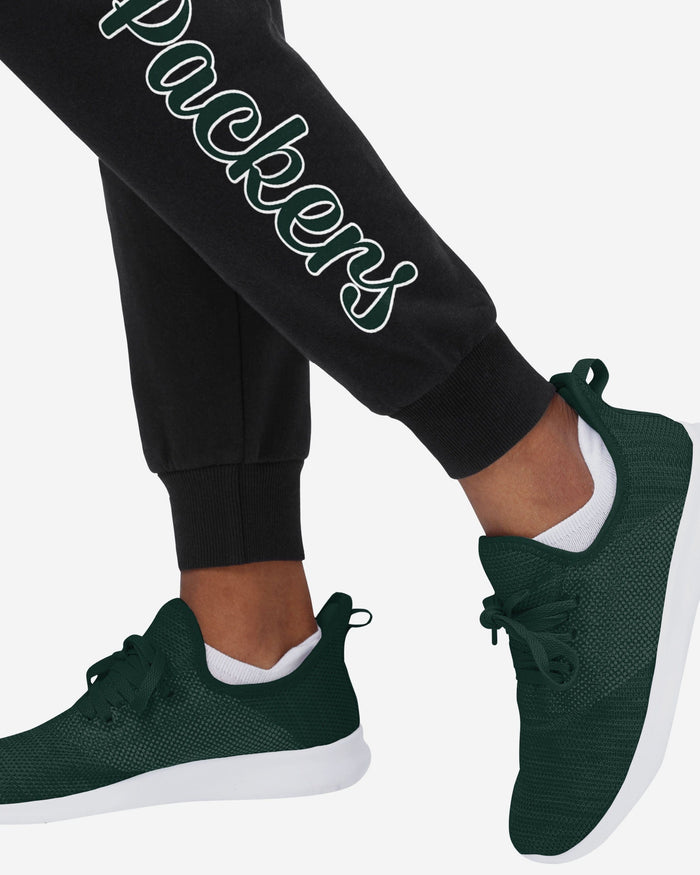 Green Bay Packers Womens Script Wordmark Black Joggers FOCO - FOCO.com