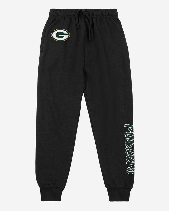 Green Bay Packers Womens Script Wordmark Black Joggers FOCO - FOCO.com