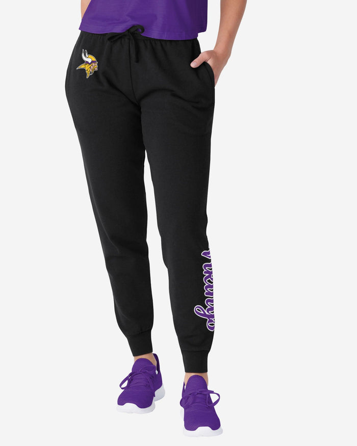 Minnesota Vikings Womens Script Wordmark Black Joggers FOCO S - FOCO.com