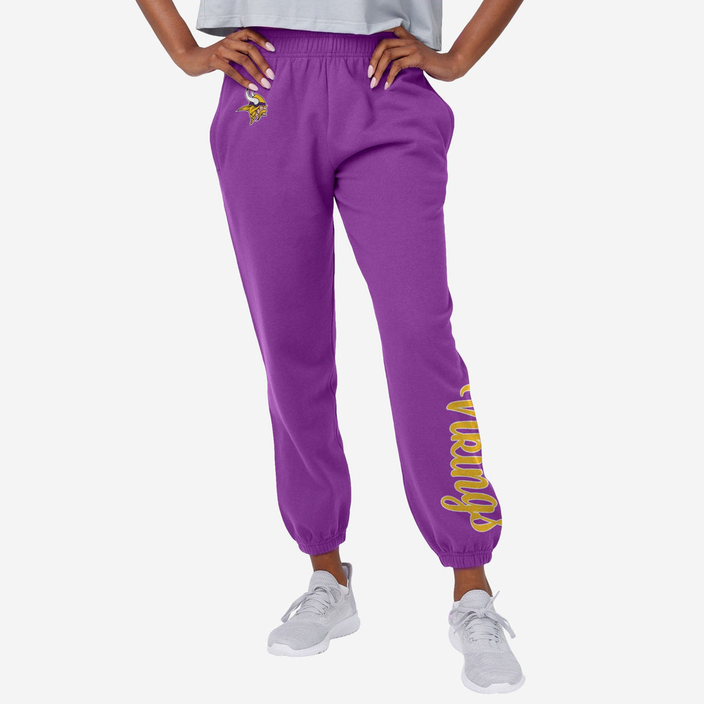 Minnesota Vikings Womens Script Wordmark Team Color Sweatpants FOCO S - FOCO.com