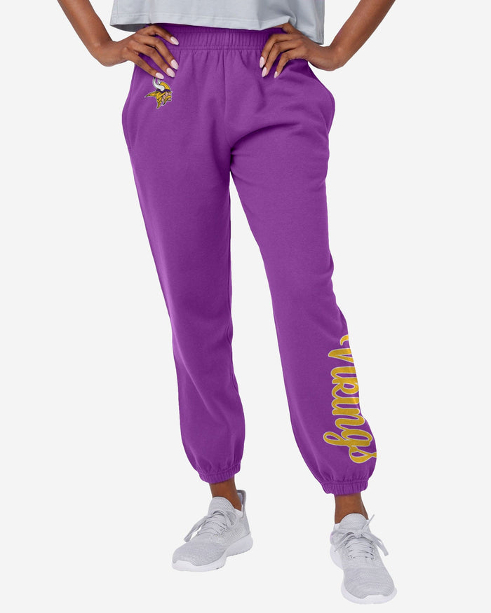 Minnesota Vikings Womens Script Wordmark Team Color Sweatpants FOCO S - FOCO.com