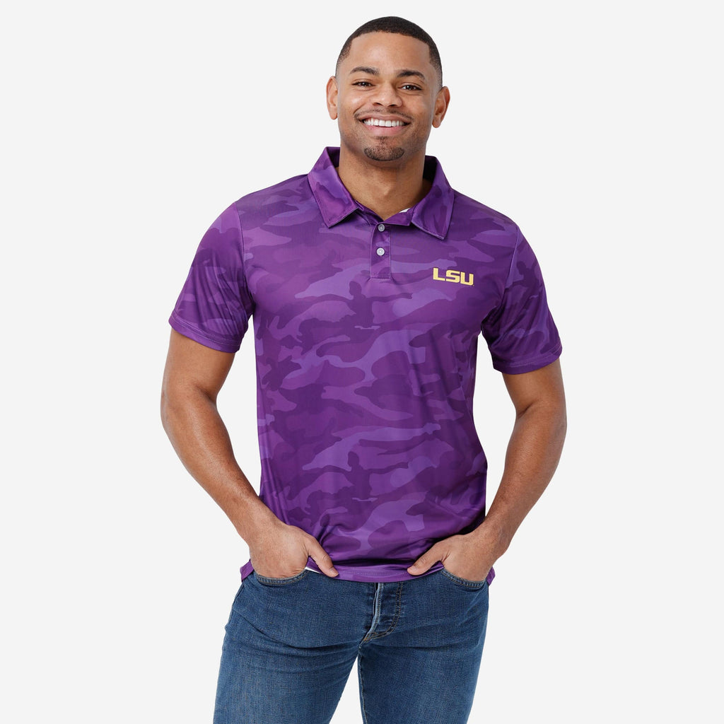 LSU Tigers Color Camo Polyester Polo FOCO S - FOCO.com