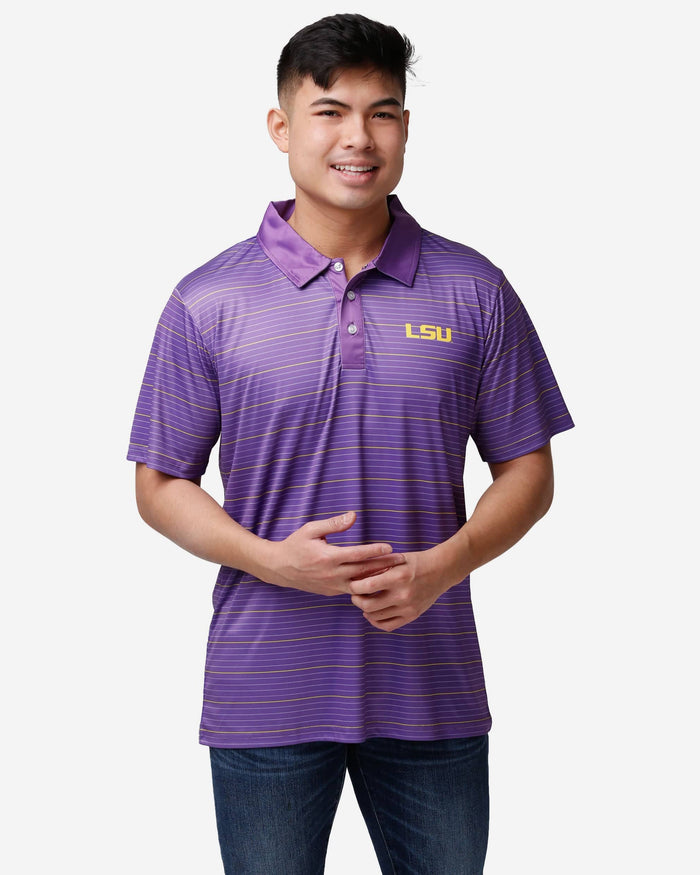 LSU Tigers Striped Polyester Polo FOCO S - FOCO.com