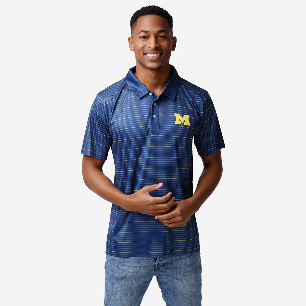 Michigan Wolverines Striped Polyester Polo FOCO S - FOCO.com