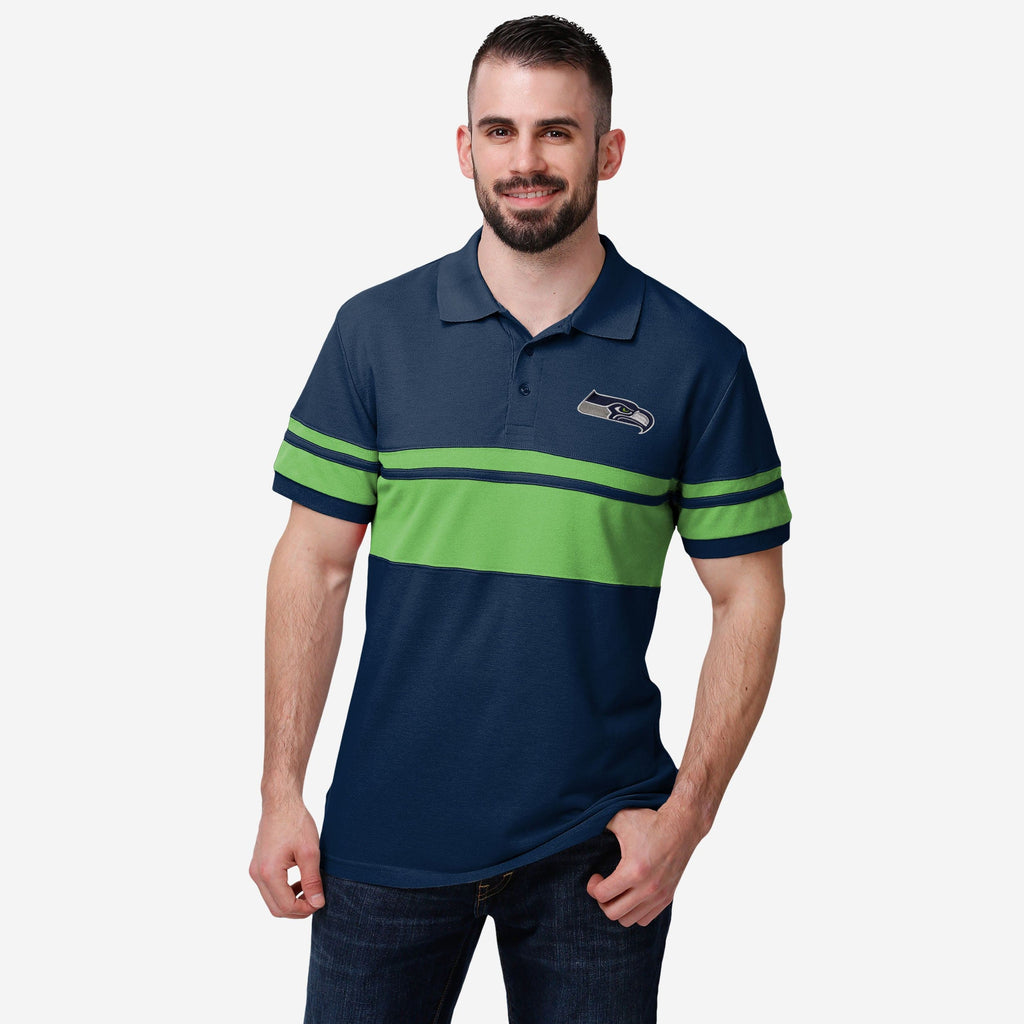 Seattle Seahawks Cotton Stripe Polo FOCO S - FOCO.com