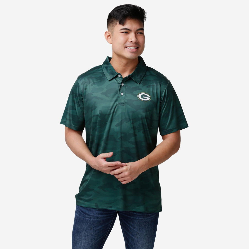 Green Bay Packers Color Camo Polyester Polo FOCO S - FOCO.com