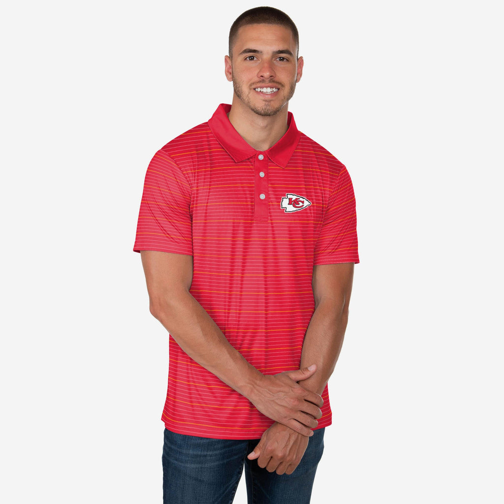 Kansas City Chiefs Striped Polyester Polo FOCO S - FOCO.com