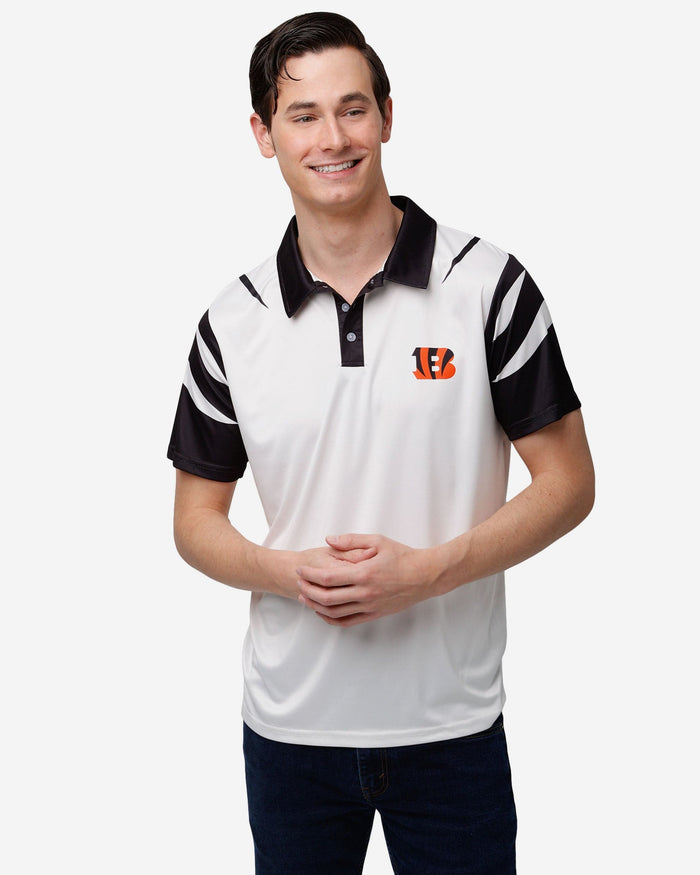 Cincinnati Bengals White Stripe Polyester Polo FOCO S - FOCO.com