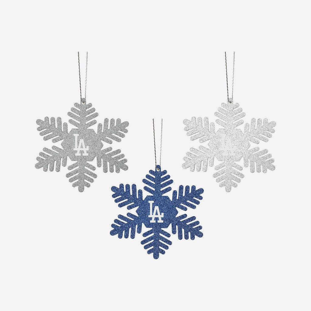 Los Angeles Dodgers 3 Pack Metal Glitter Snowflake Ornament FOCO - FOCO.com