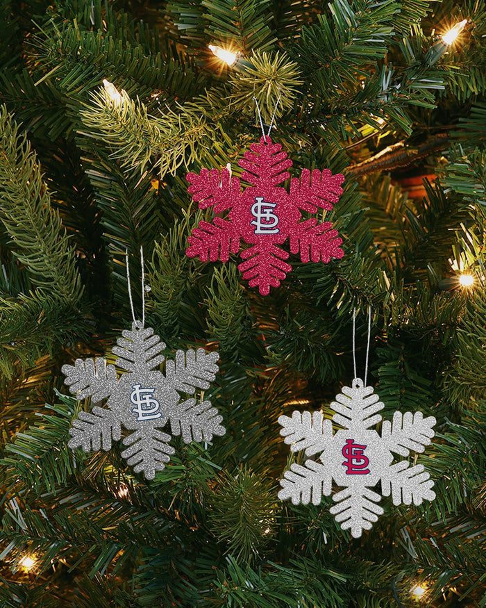 St. Louis Cardinals 3 Pack Metal Glitter Snowflake Ornament FOCO - FOCO.com