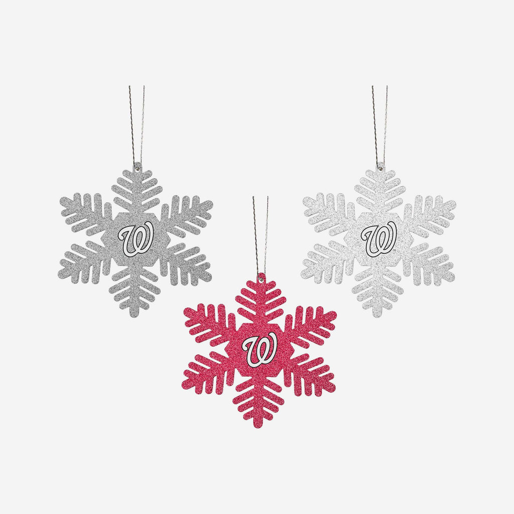 Washington Nationals 3 Pack Metal Glitter Snowflake Ornament FOCO - FOCO.com