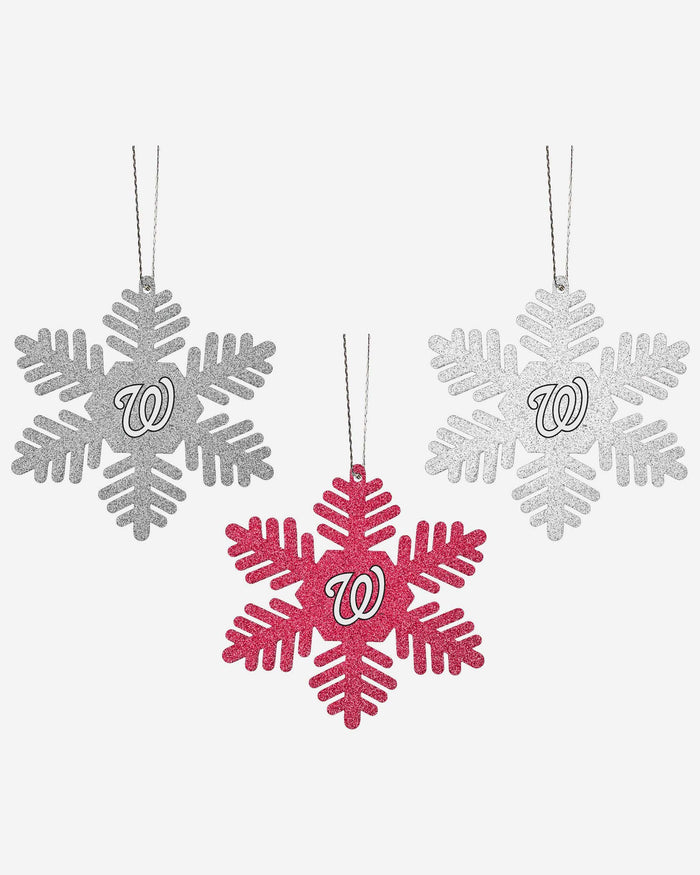 Washington Nationals 3 Pack Metal Glitter Snowflake Ornament FOCO - FOCO.com