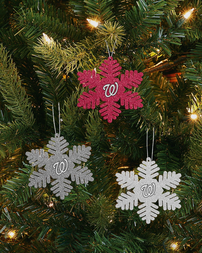 Washington Nationals 3 Pack Metal Glitter Snowflake Ornament FOCO - FOCO.com