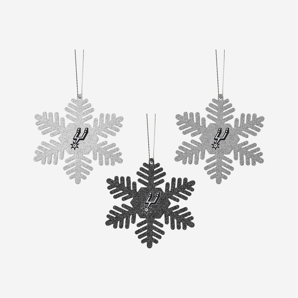 San Antonio Spurs 3 Pack Metal Glitter Snowflake Ornament FOCO - FOCO.com