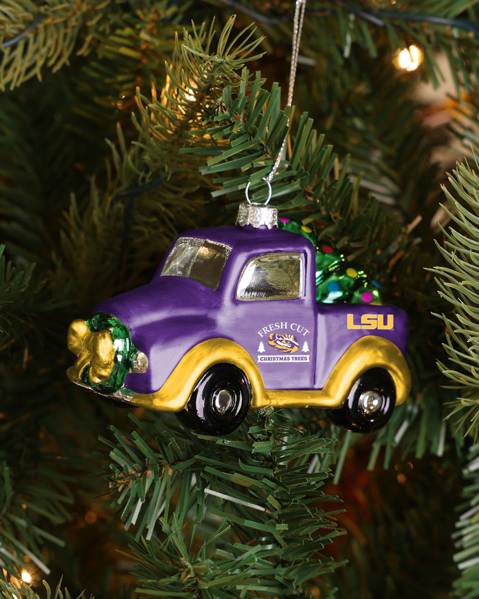 LSU Tigers Blown Glass Truck Ornament FOCO - FOCO.com