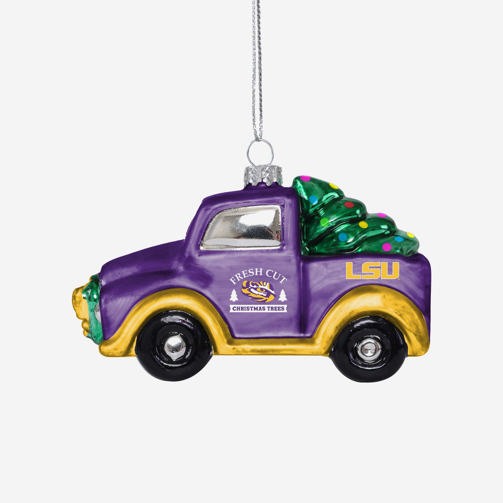 LSU Tigers Blown Glass Truck Ornament FOCO - FOCO.com