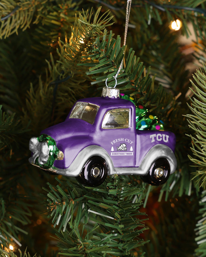 TCU Horned Frogs Blown Glass Truck Ornament FOCO - FOCO.com