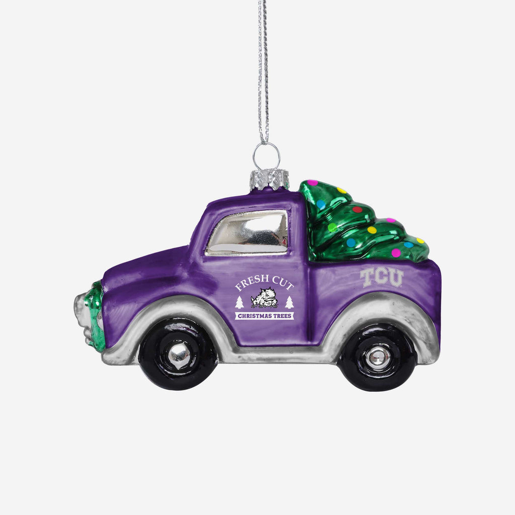 TCU Horned Frogs Blown Glass Truck Ornament FOCO - FOCO.com