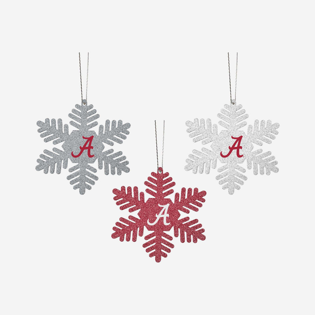 Alabama Crimson Tide 3 Pack Metal Glitter Snowflake Ornament FOCO - FOCO.com