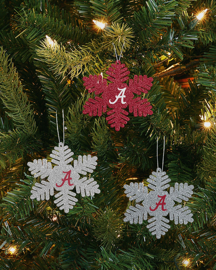 Alabama Crimson Tide 3 Pack Metal Glitter Snowflake Ornament FOCO - FOCO.com