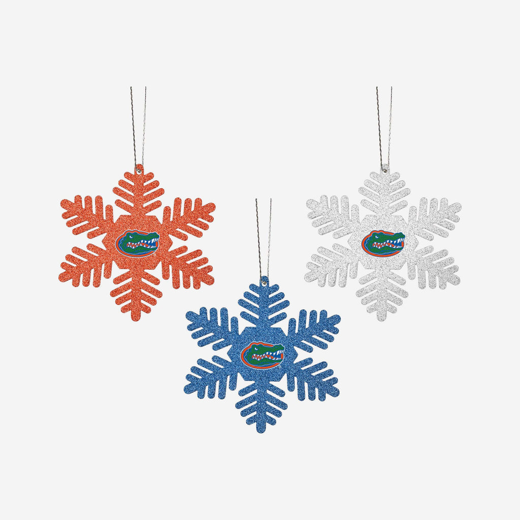 Florida Gators 3 Pack Metal Glitter Snowflake Ornament FOCO - FOCO.com