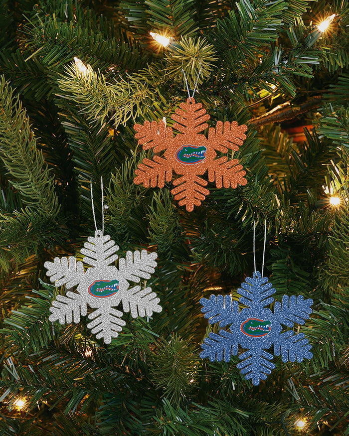 Florida Gators 3 Pack Metal Glitter Snowflake Ornament FOCO - FOCO.com