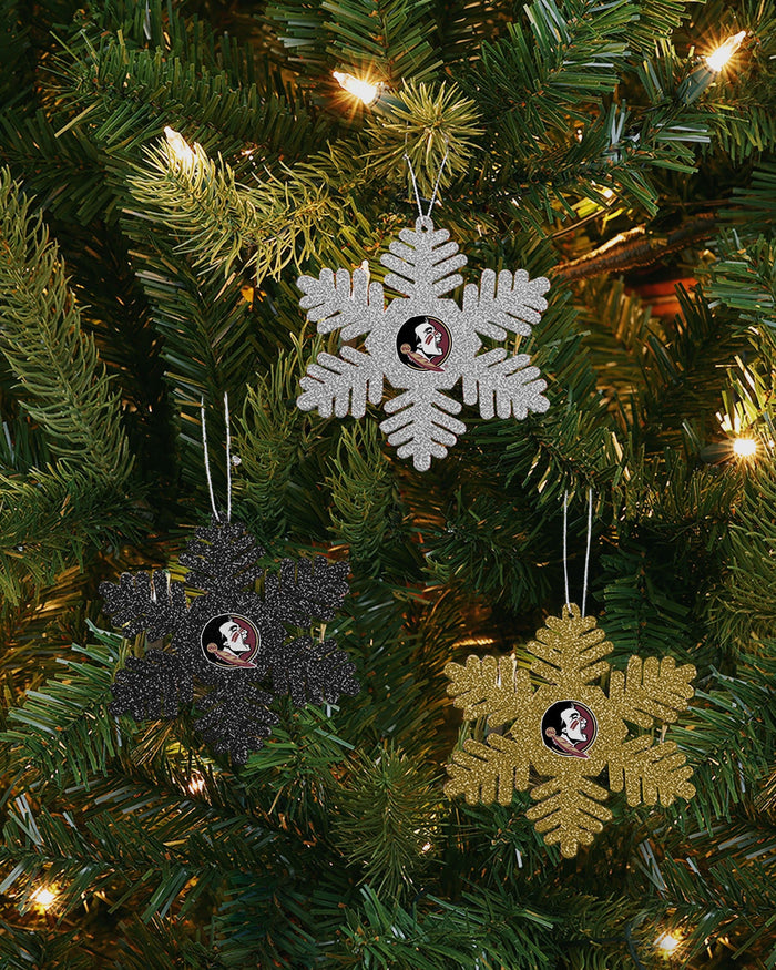 Florida State Seminoles 3 Pack Metal Glitter Snowflake Ornament FOCO - FOCO.com