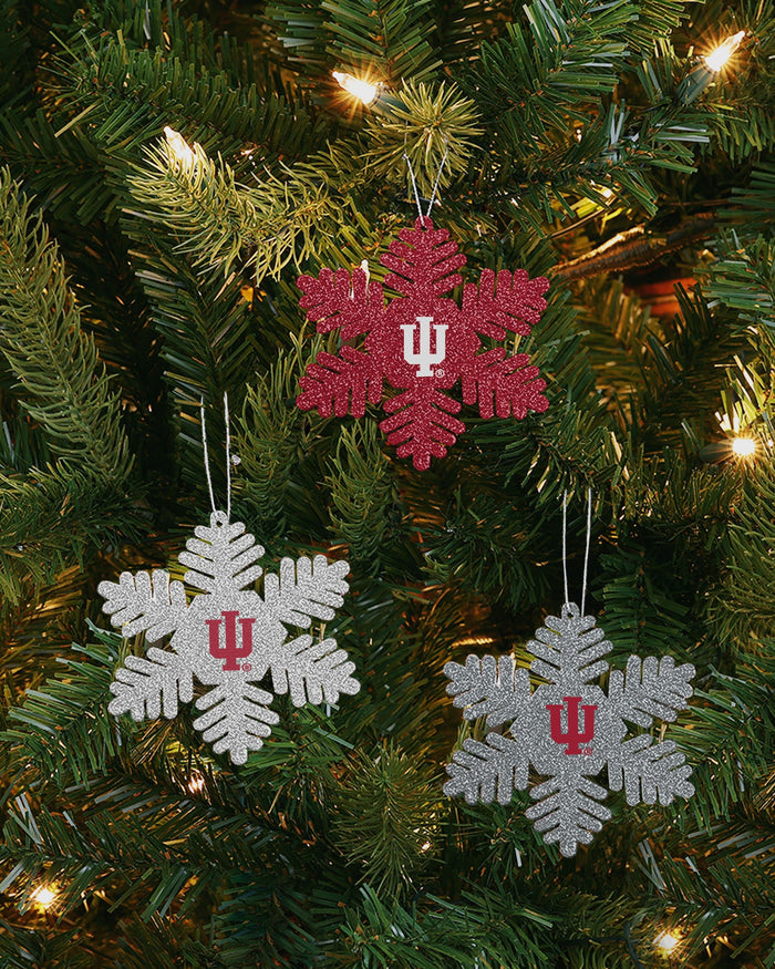 Indiana Hoosiers 3 Pack Metal Glitter Snowflake Ornament FOCO - FOCO.com