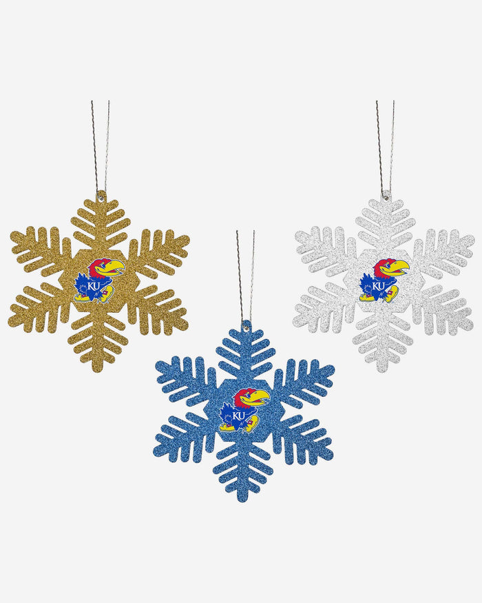 Kansas Jayhawks 3 Pack Metal Glitter Snowflake Ornament FOCO - FOCO.com