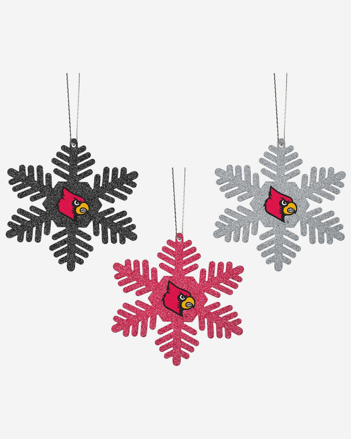 Louisville Cardinals 3 Pack Metal Glitter Snowflake Ornament FOCO - FOCO.com