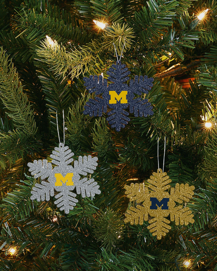 Michigan Wolverines 3 Pack Metal Glitter Snowflake Ornament FOCO - FOCO.com