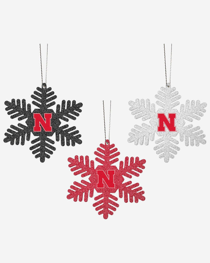 Nebraska Cornhuskers 3 Pack Metal Glitter Snowflake Ornament FOCO - FOCO.com