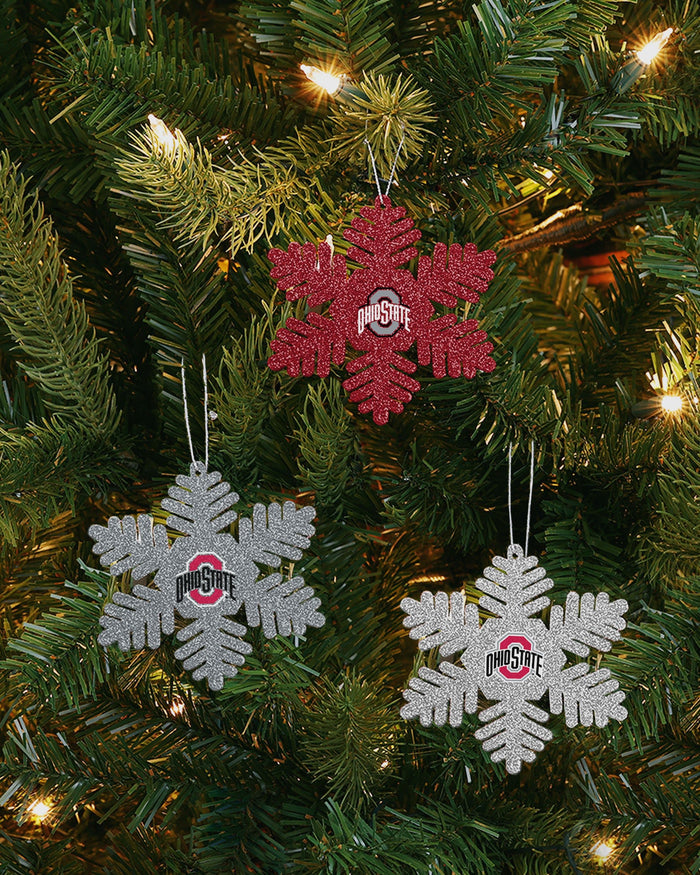 Ohio State Buckeyes 3 Pack Metal Glitter Snowflake Ornament FOCO - FOCO.com