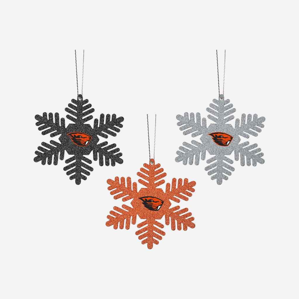 Oregon State Beavers 3 Pack Metal Glitter Snowflake Ornament FOCO - FOCO.com