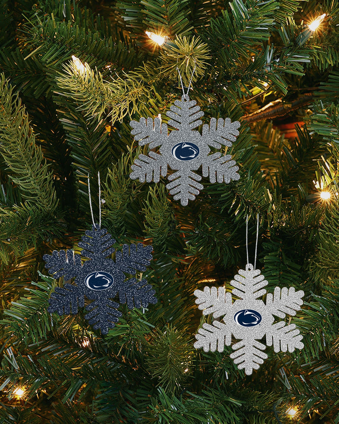 Penn State Nittany Lions 3 Pack Metal Glitter Snowflake Ornament FOCO - FOCO.com