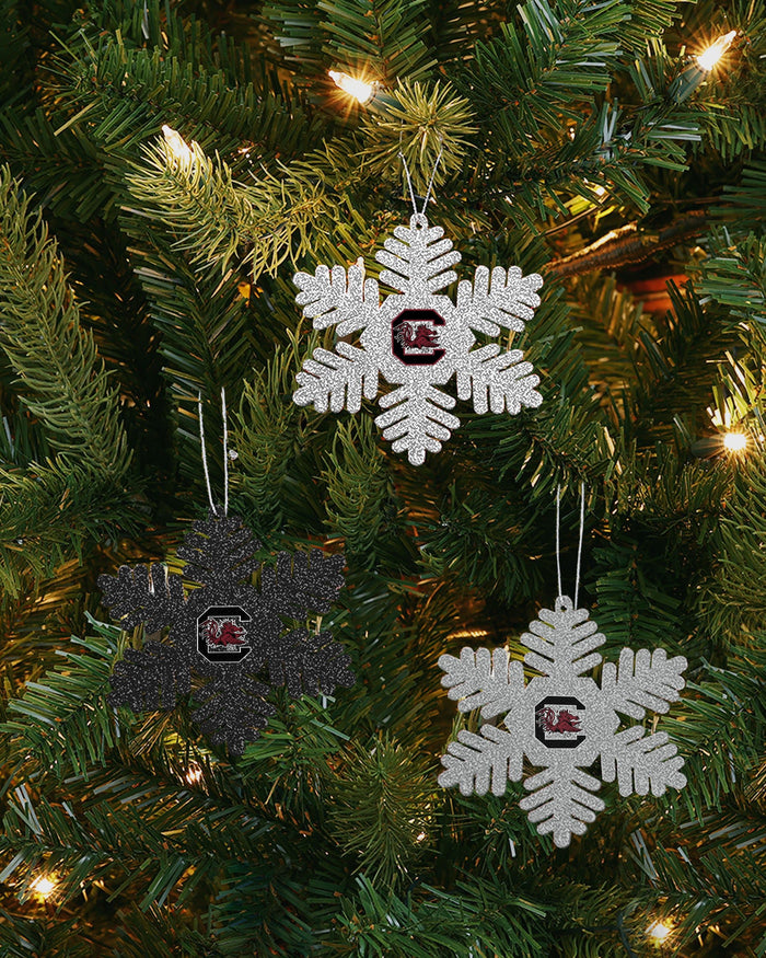 South Carolina Gamecocks 3 Pack Metal Glitter Snowflake Ornament FOCO - FOCO.com