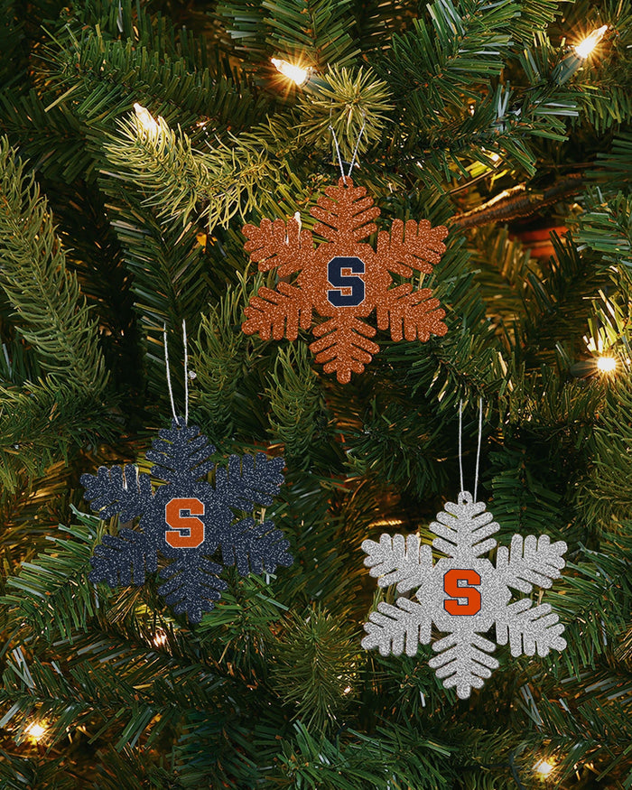 Syracuse Orange 3 Pack Metal Glitter Snowflake Ornament FOCO - FOCO.com