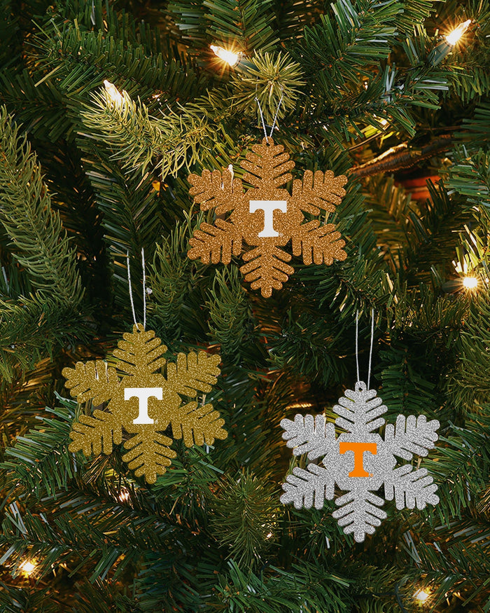 Tennessee Volunteers 3 Pack Metal Glitter Snowflake Ornament FOCO - FOCO.com