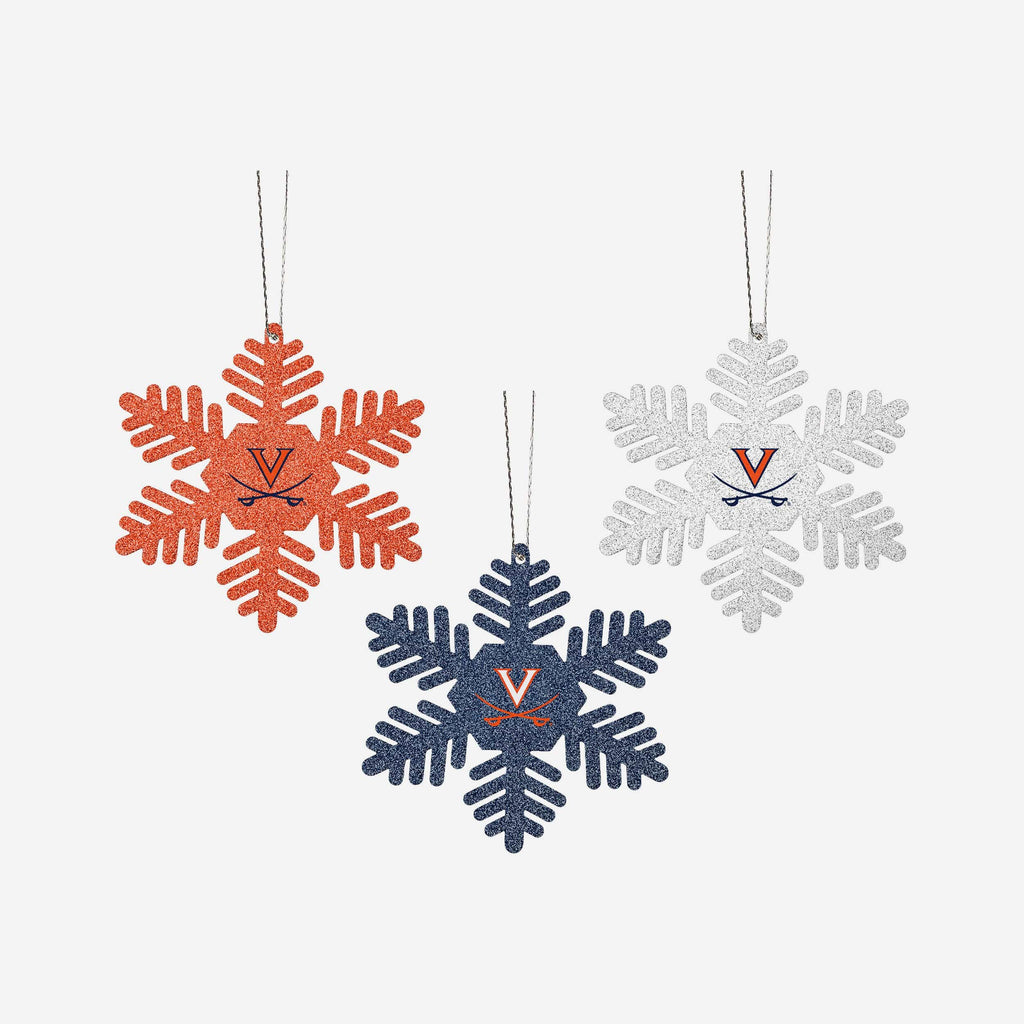 Virginia Cavaliers 3 Pack Metal Glitter Snowflake Ornament FOCO - FOCO.com