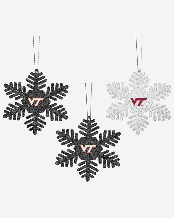 Virginia Tech Hokies 3 Pack Metal Glitter Snowflake Ornament FOCO - FOCO.com