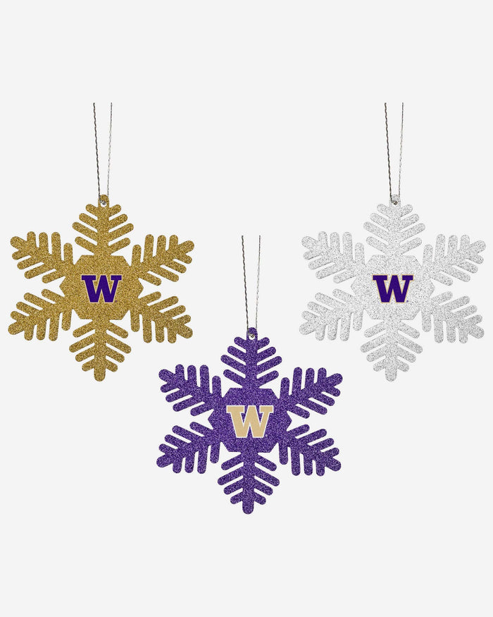 Washington Huskies 3 Pack Metal Glitter Snowflake Ornament FOCO - FOCO.com
