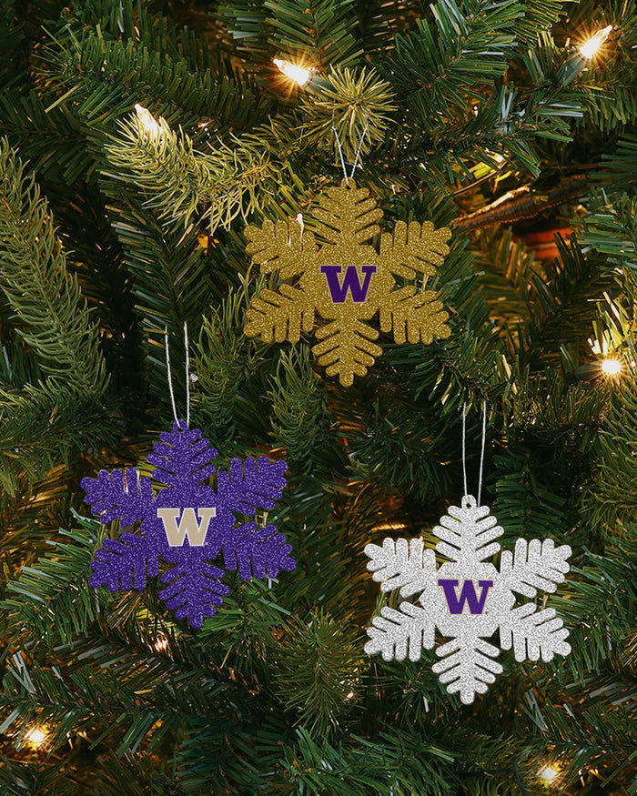 Washington Huskies 3 Pack Metal Glitter Snowflake Ornament FOCO - FOCO.com