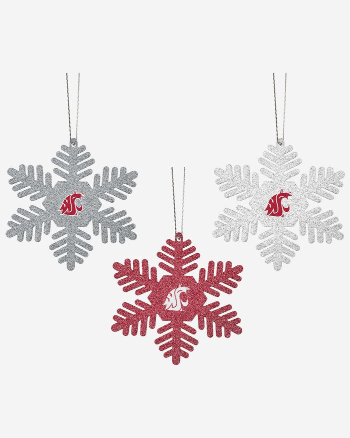 Washington State Cougars 3 Pack Metal Glitter Snowflake Ornament FOCO - FOCO.com