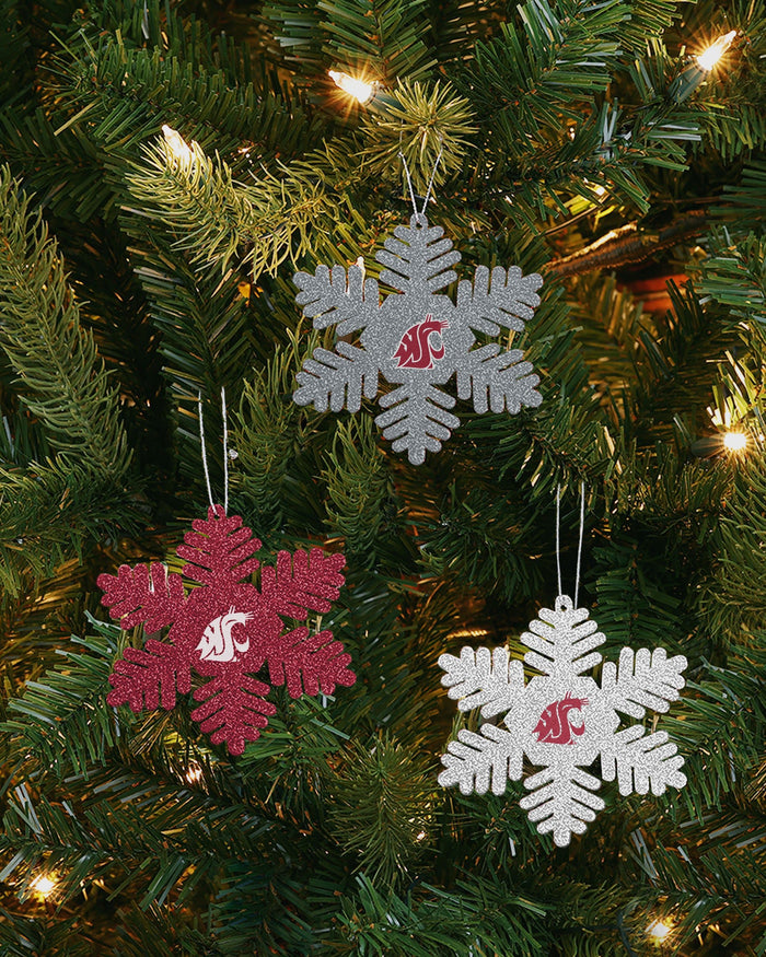 Washington State Cougars 3 Pack Metal Glitter Snowflake Ornament FOCO - FOCO.com