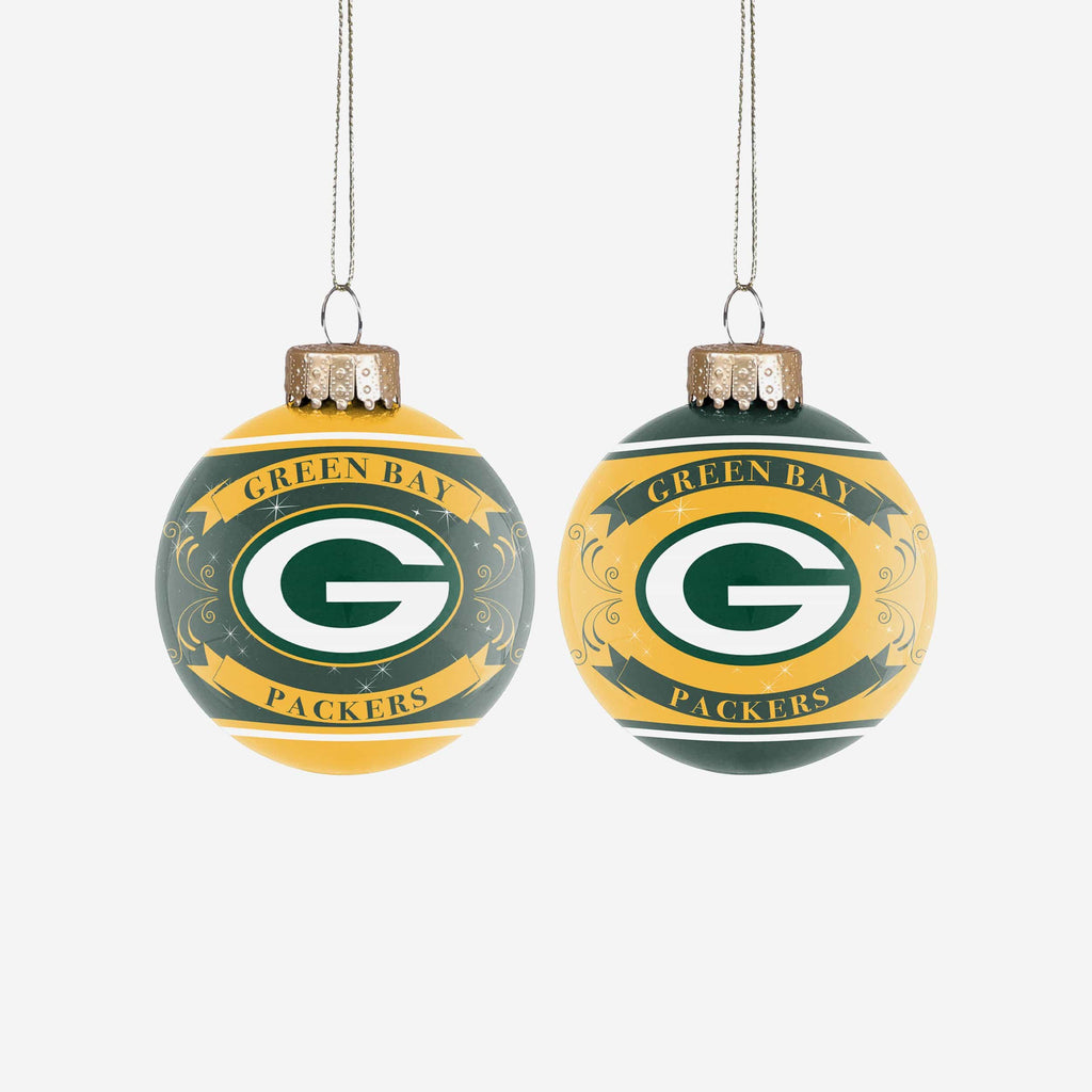 Green Bay Packers 2 Pack Ball Ornament Set FOCO - FOCO.com