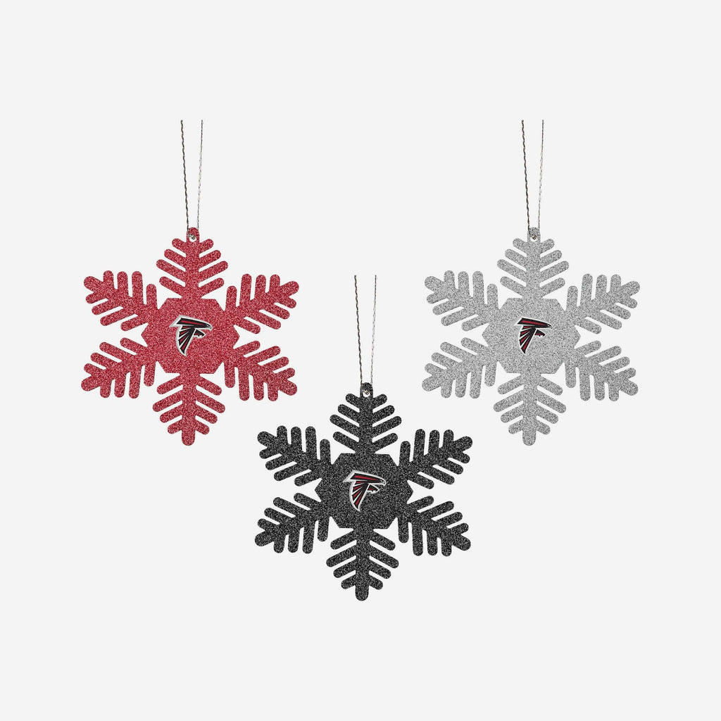 Atlanta Falcons 3 Pack Metal Glitter Snowflake Ornament FOCO - FOCO.com